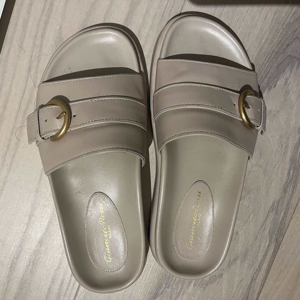 Gianvito Rossi Slide Sandals with Gold Buckle